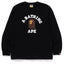 BAPE Style Collegiate Arc Logo & Ape Head Long-Sleeve Tee - Black