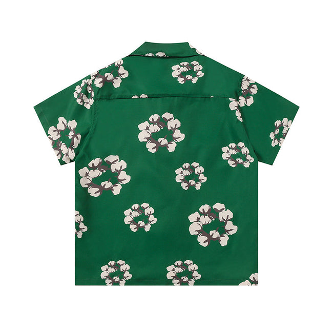 Denim Tears Dark Green All Over Floral Wreath Print Camp Collar Short Main Image