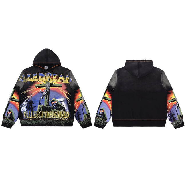 Vale Forever Racing Collage Zip Hoodie – Graphic Streetwear Hover Image