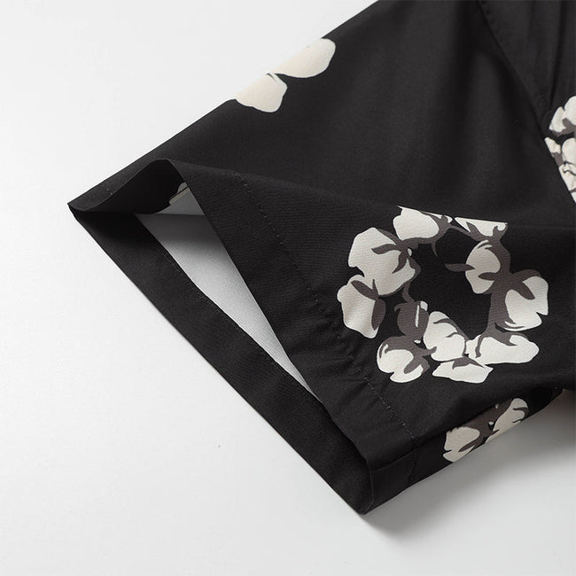 Denim Tears Black White Floral Wreath Print Camp Collar Shirt & Drawstring Shorts Main Image