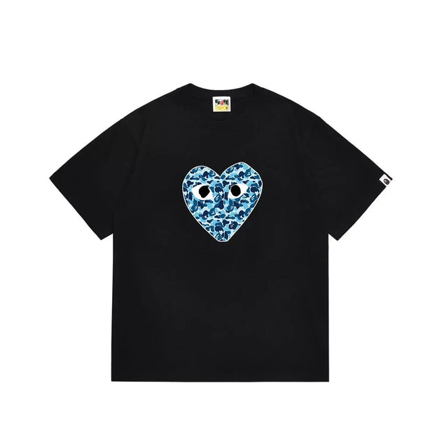 BAPE x PLAY Style Camo Heart Short-Sleeve Tee - Black/Blue Hover Image