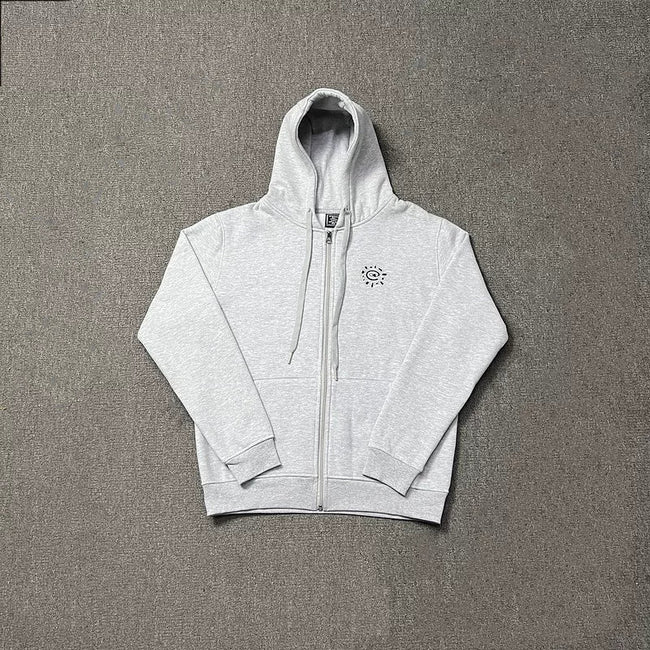 ADWYSD Embroidered Zip-Up Hoodie - Light Grey Hover Image