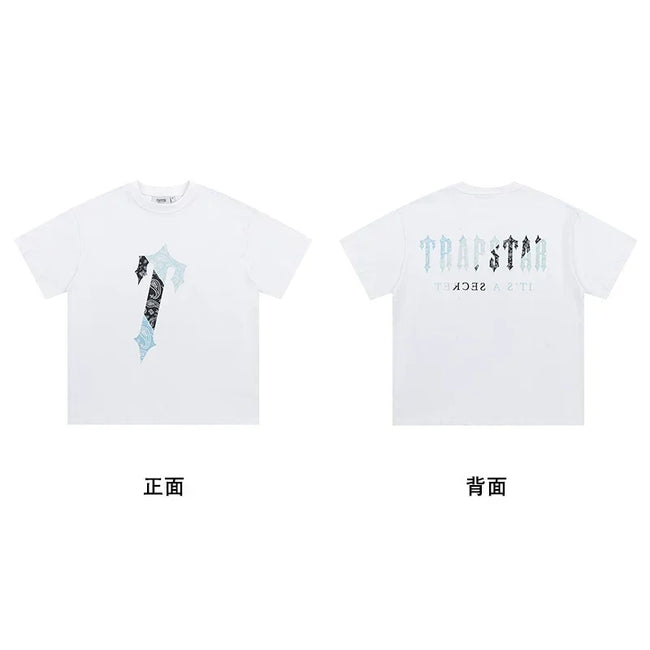 Trapstar Gradient Text Front Black Tee & Paisley Ice Split T Back Logo White Tee Main Image