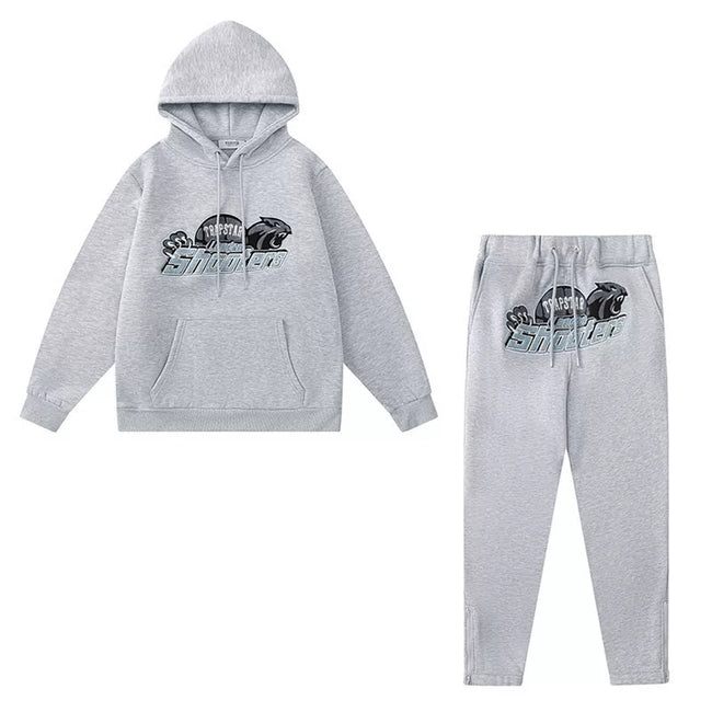 American tide trapstar blue gray tiger head gradient towel embroidered men's and female couple sweater trousers casual set (9) Hover Image