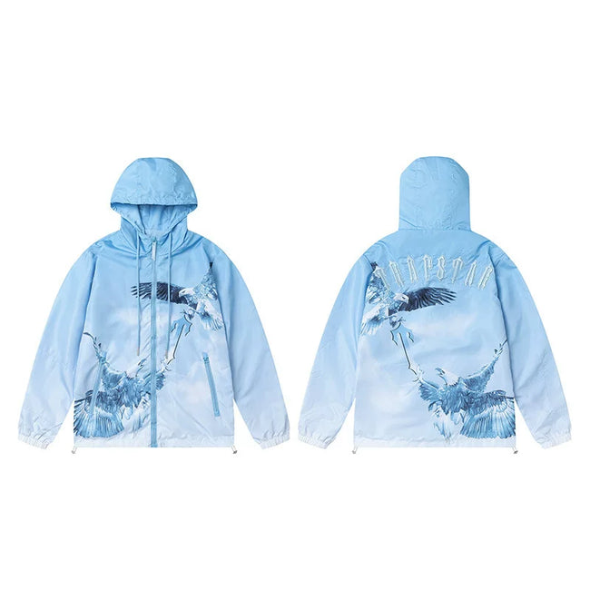 Cross border foreign trade autumn and winter Trapstar letter embroidery eagle zipper windbreaker hooded windbreaker men's and women's jacket jacket (1) Hover Image
