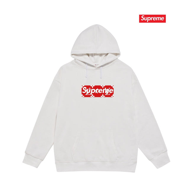 Supreme × LV Monogram BOX Logo Hoodie – White Hover Image