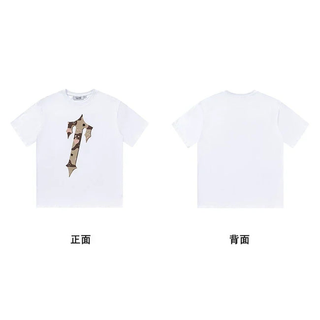 Trapstar Green Camo T Back Logo Black Tee & Desert Camo Rivet Gothic T Solo White Tee Main Image