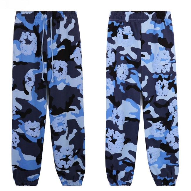 Denim Tears Navy Blue Camo Full Floral Print Cuffed Jogger Pants Hover Image