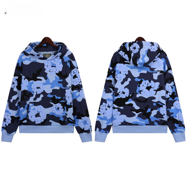 Denim Tears Navy Blue Camo White Floral All Over Print Zip Up Hoodie Hover Image